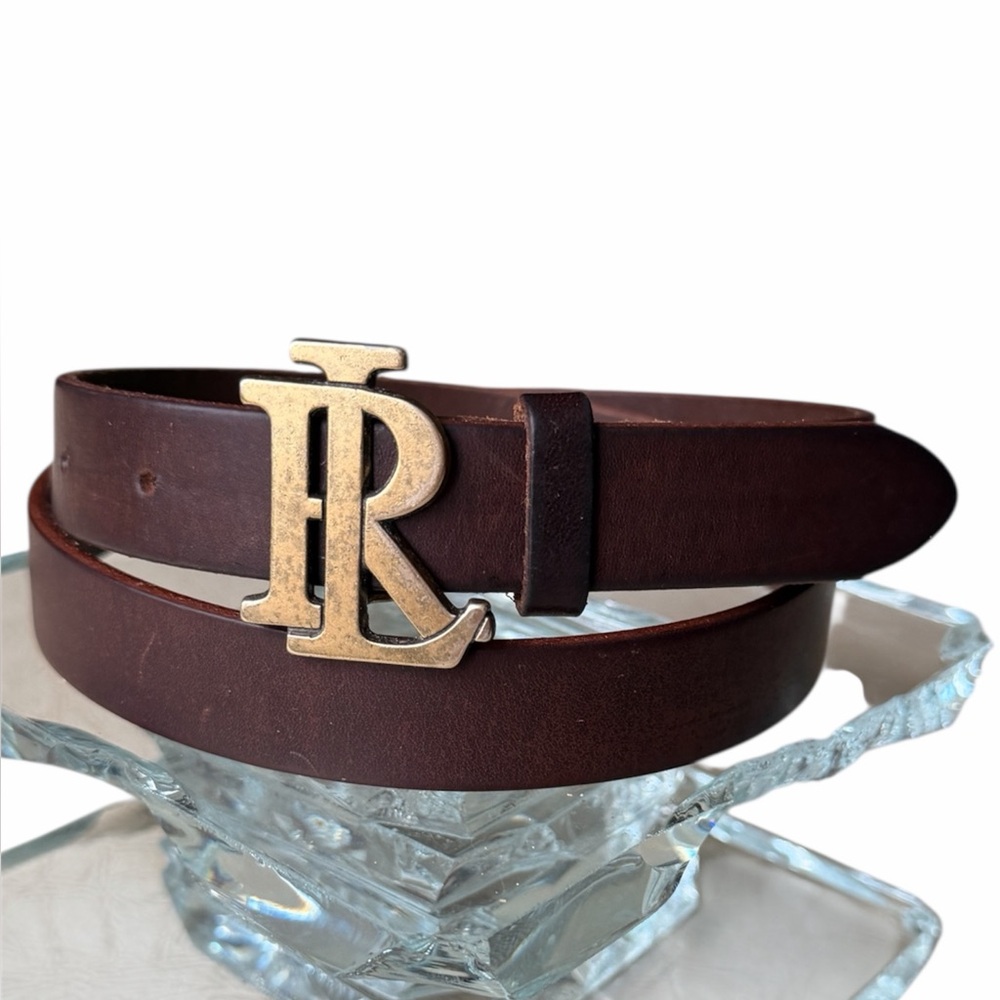 Ralph Lauren Brown Belt with Gold Logo Buckle